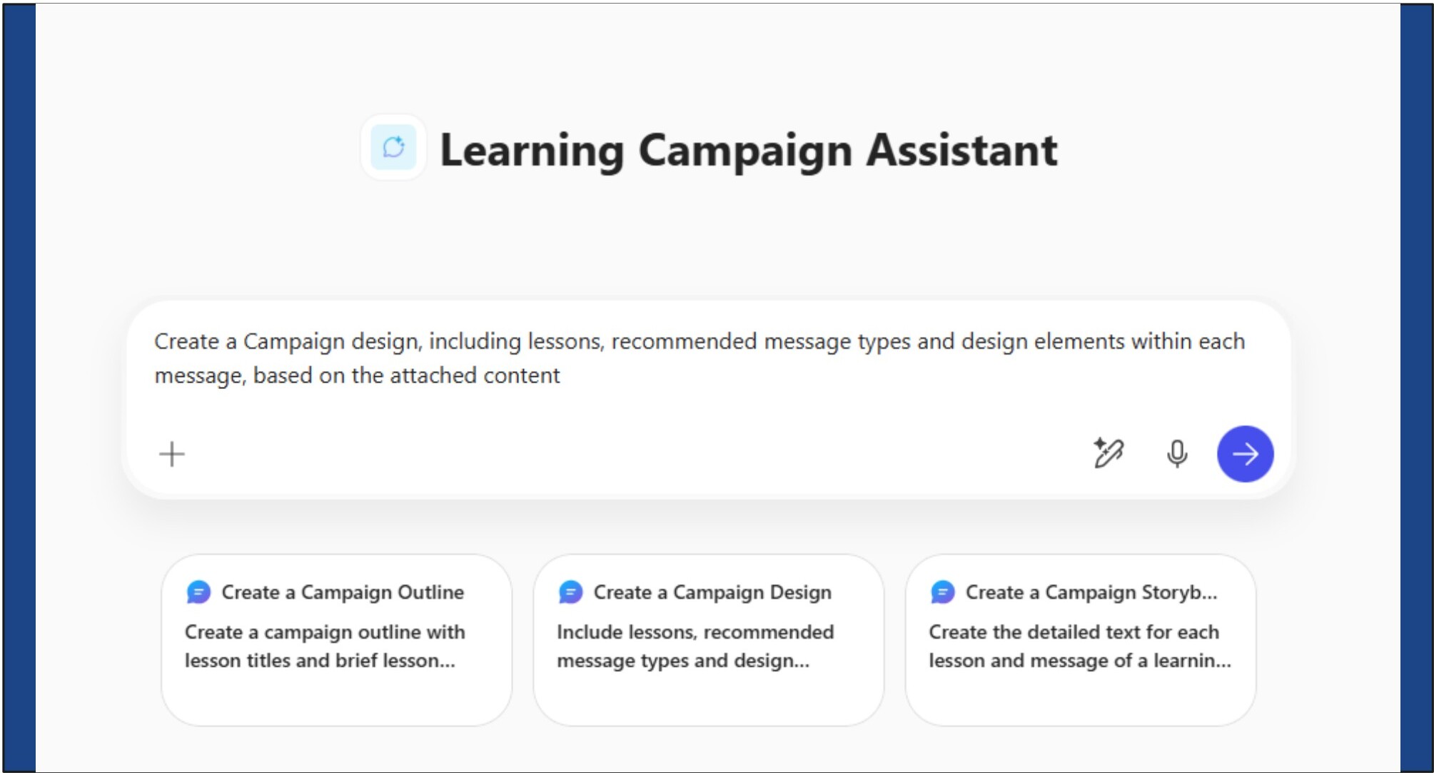 Learning Campaign Assistant — Copilot agent UI